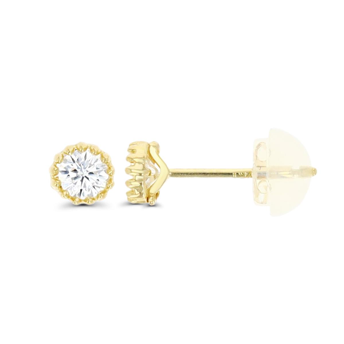 14K Yellow Gold 3mm RD CZ Milgrain Stud Earring with Silicone Back