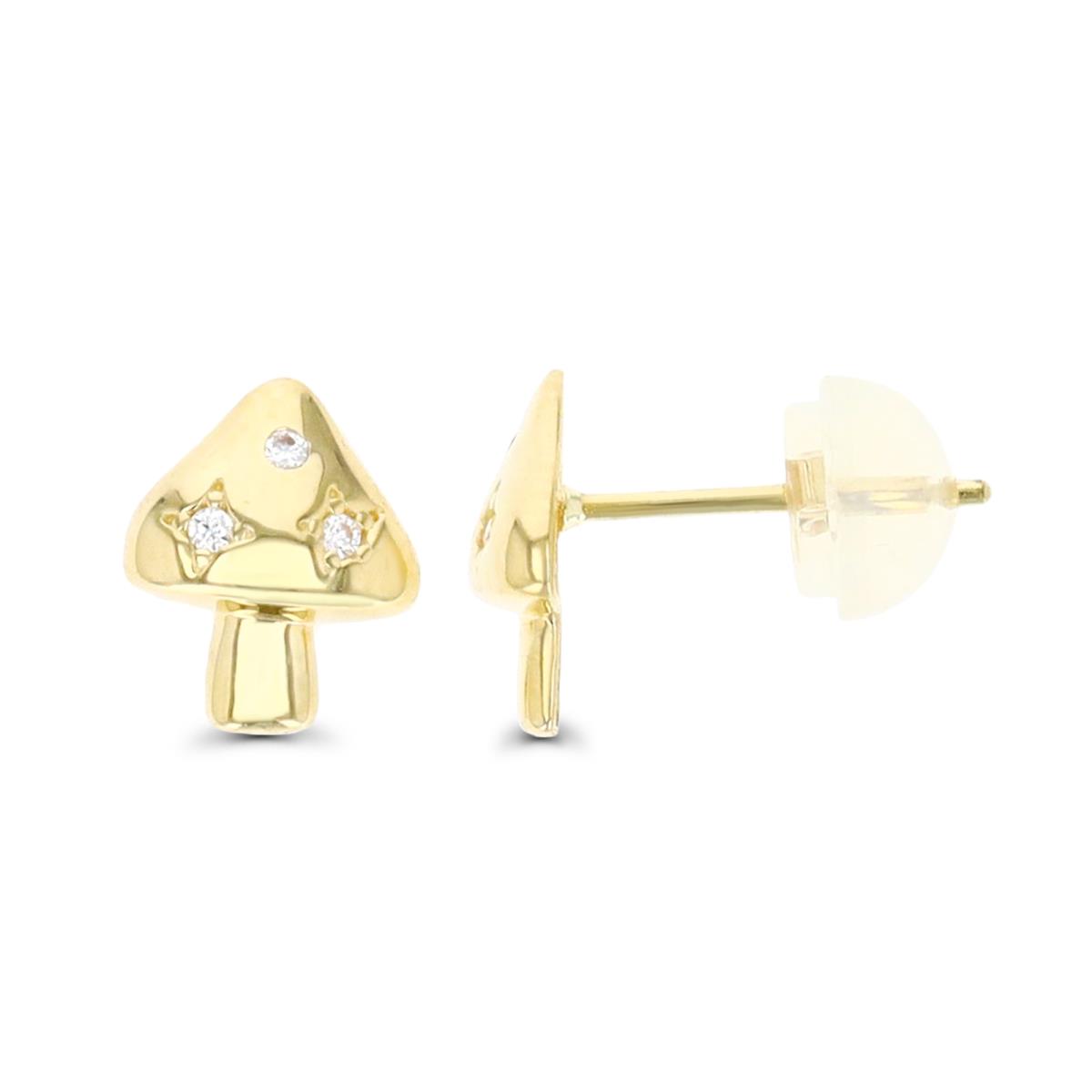 10K Yellow Gold Mushroom Stud Earring with Silicone Back