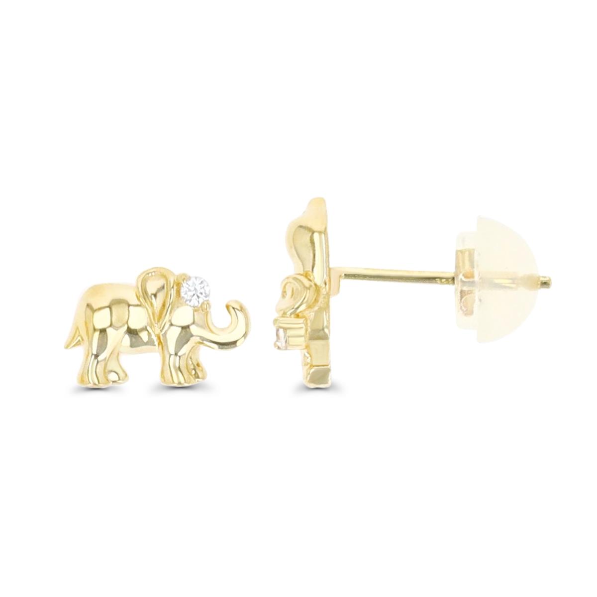 14K Yellow Gold Elephant Stud Earring with Silicone Back