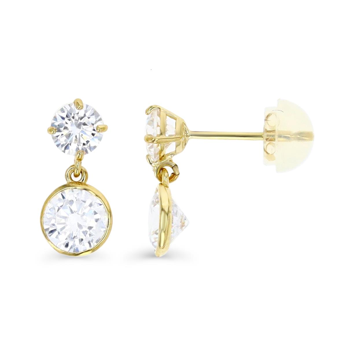 14K Yellow Gold Dangling RD CZ Drop Earring with Silicone Back