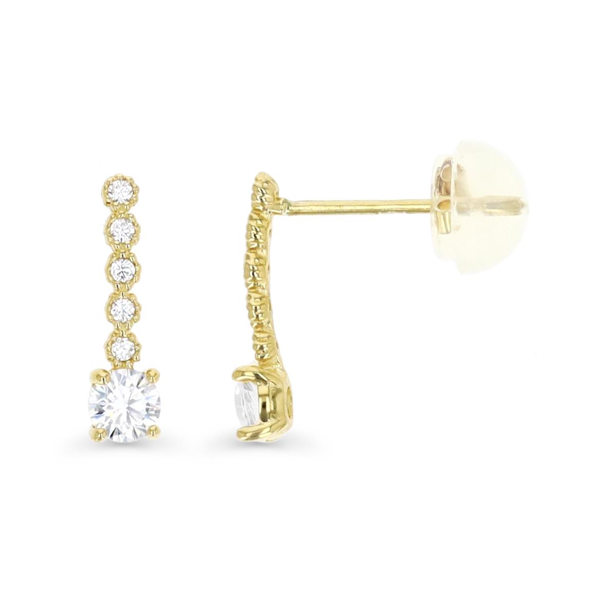 14K Yellow Gold Rd CZ Milgrain Drop Earring with Silicone Back
