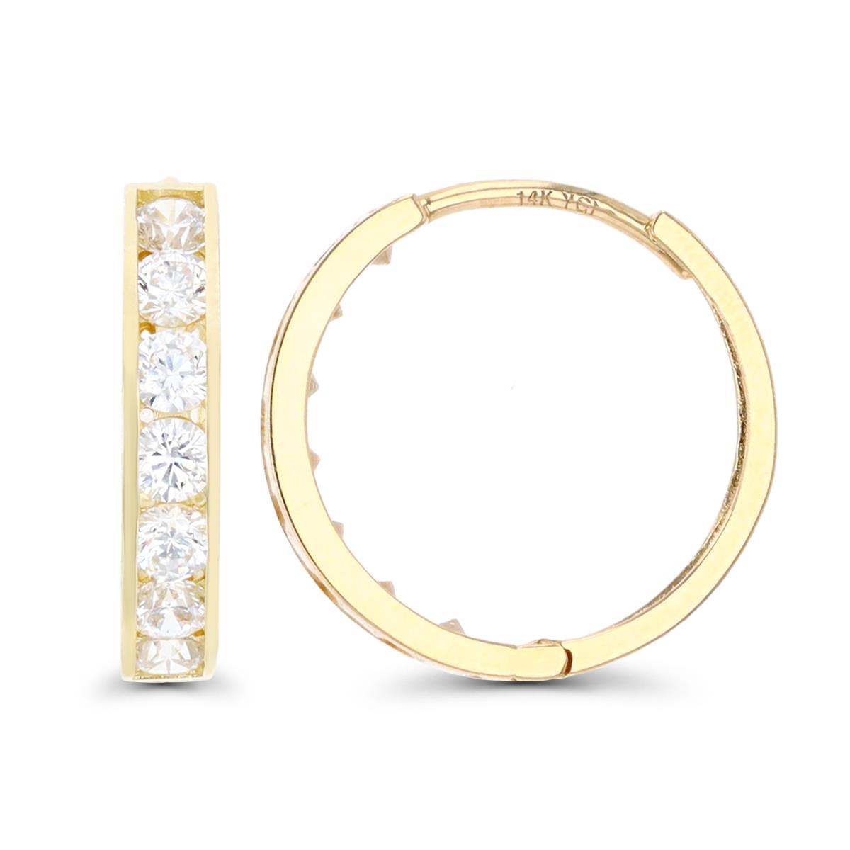 14K Yellow Gold Round CZ Channel Hoop Earring