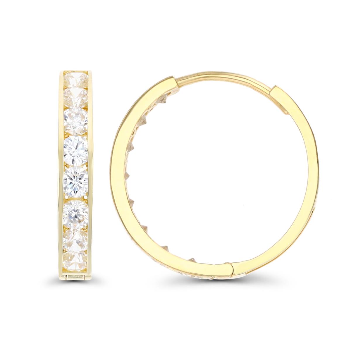 14K Yellow Gold Round CZ Channel Hoop Earring