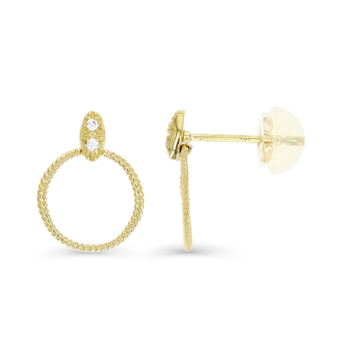10K Yellow Gold Twist Circle Dangling Earring with Silicone Back