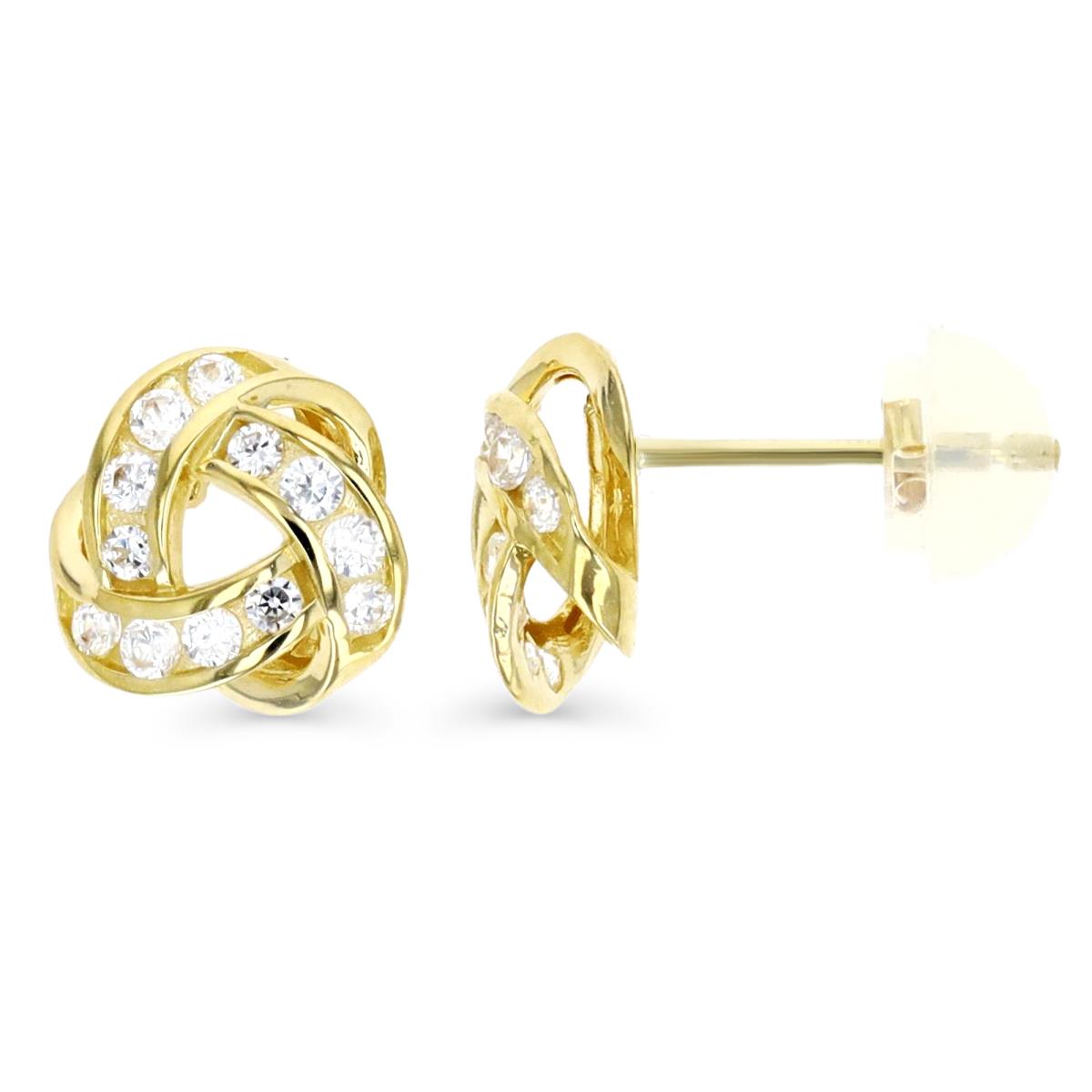10K Yellow Gold Love Knot Stud Earring with Silicone Back