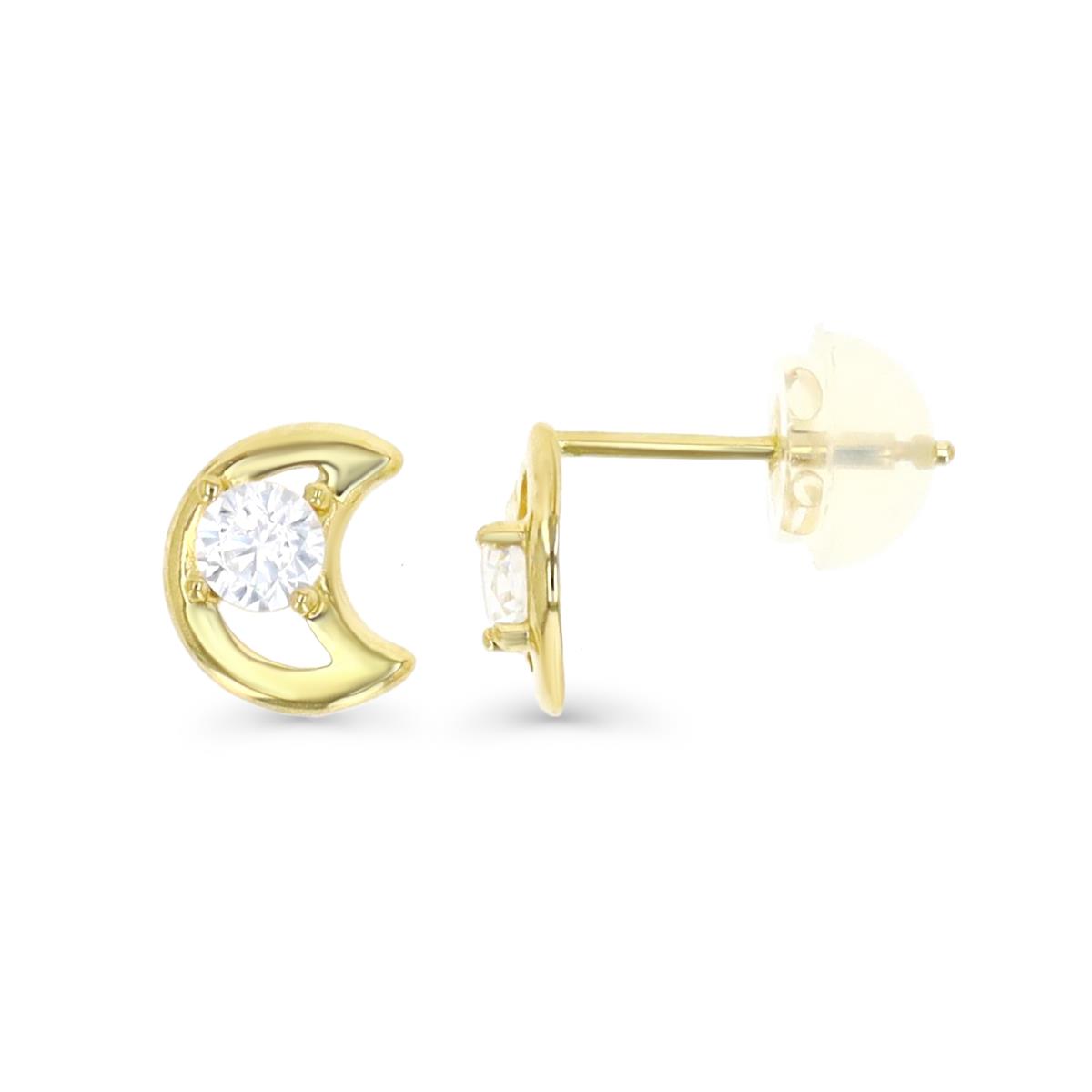 10K Yellow Gold Crescent Moon Stud Earring with Silicone Back