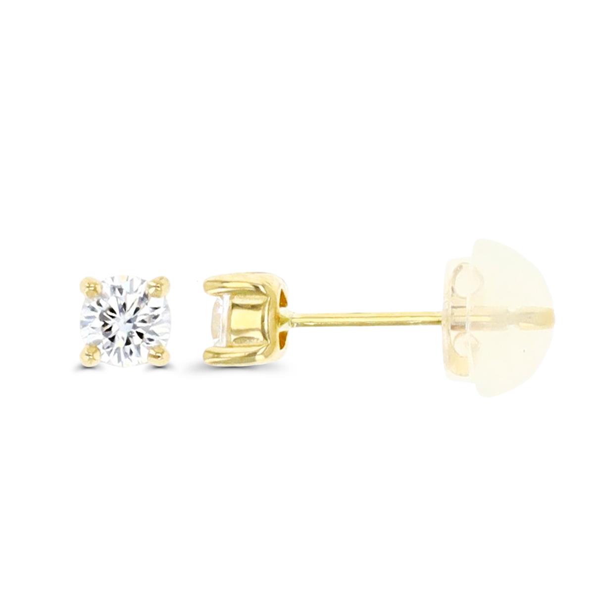 14K Yellow Gold 3mm Round CZ Solitaire Stud Earring