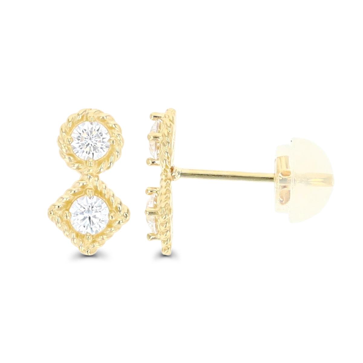 14K Yellow Gold Square/Round Stud Earring with Silicone Back