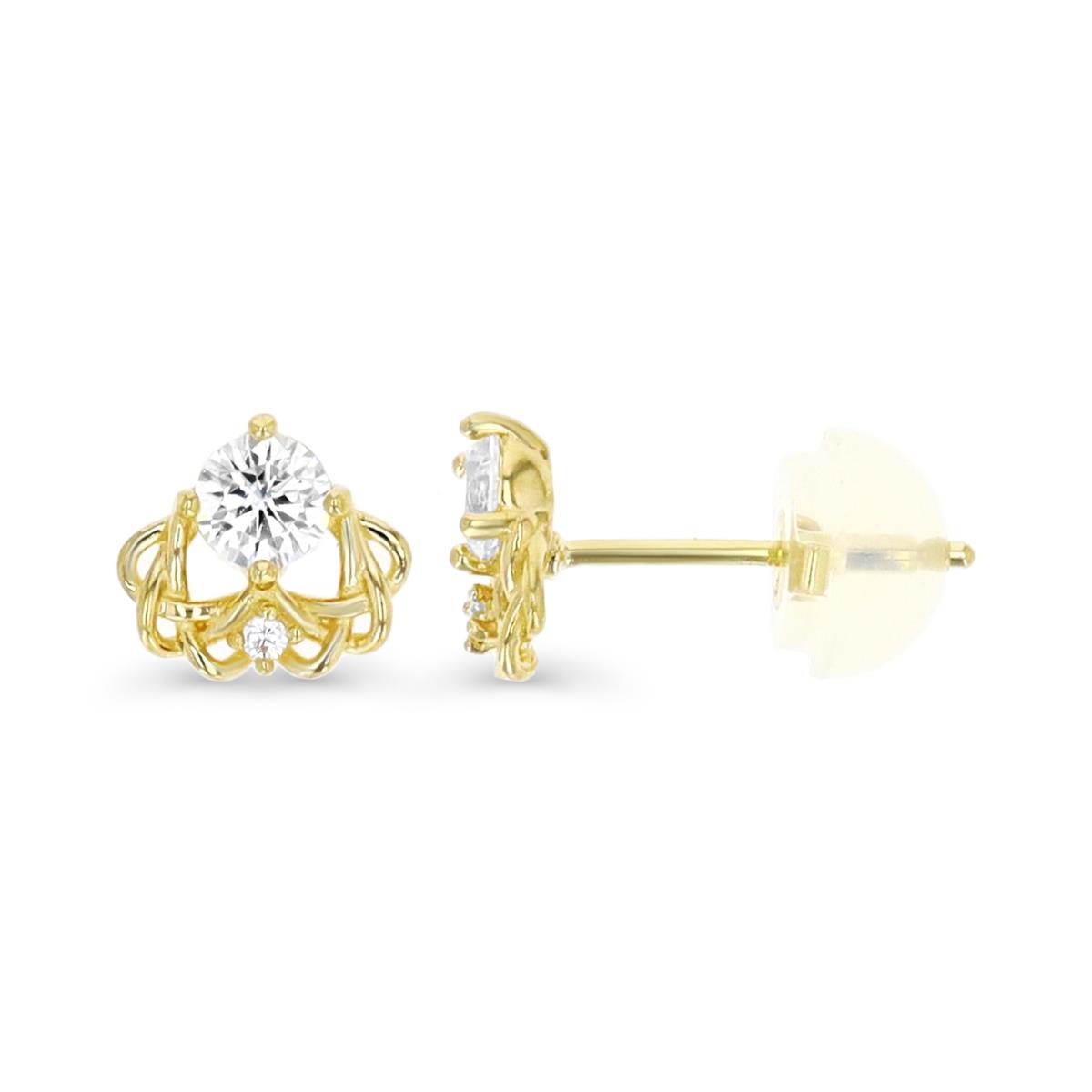 10K Yellow Gold Crown Stud Earring with Silicone Back