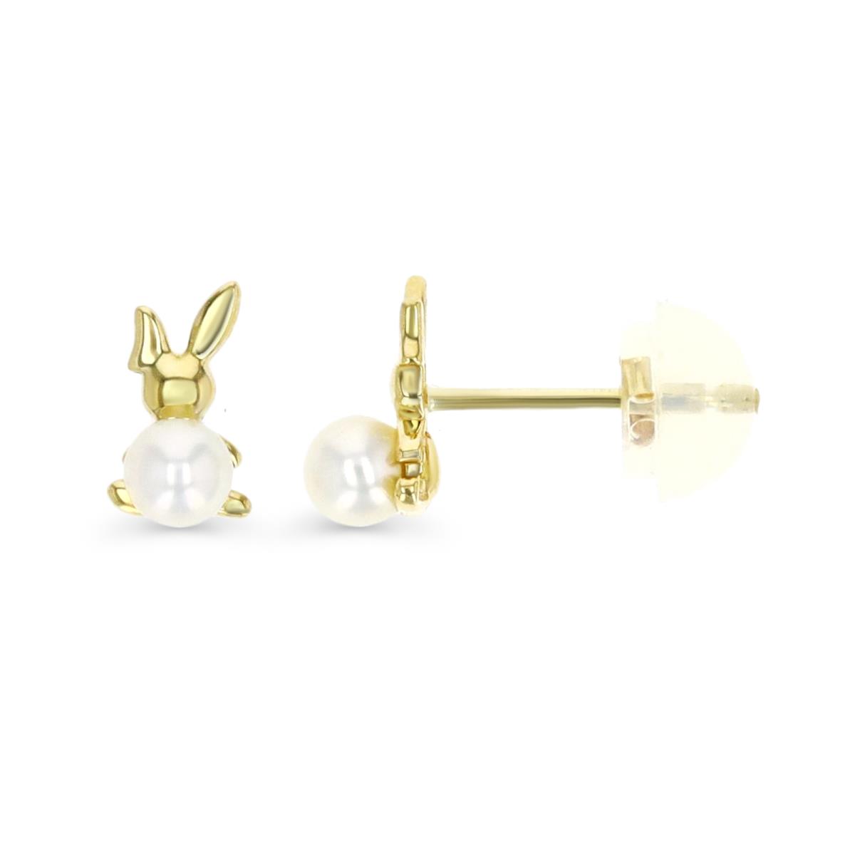 10K Yellow Gold 3mm Rd FWP Bunny Stud Earring with Silicone Back