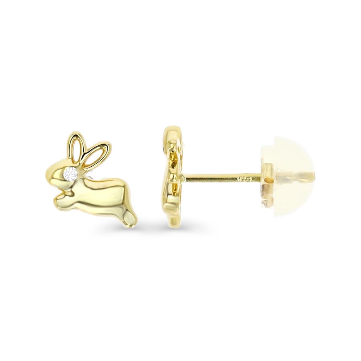 14K Yellow Gold Bunny Stud Earring with Silicone Back