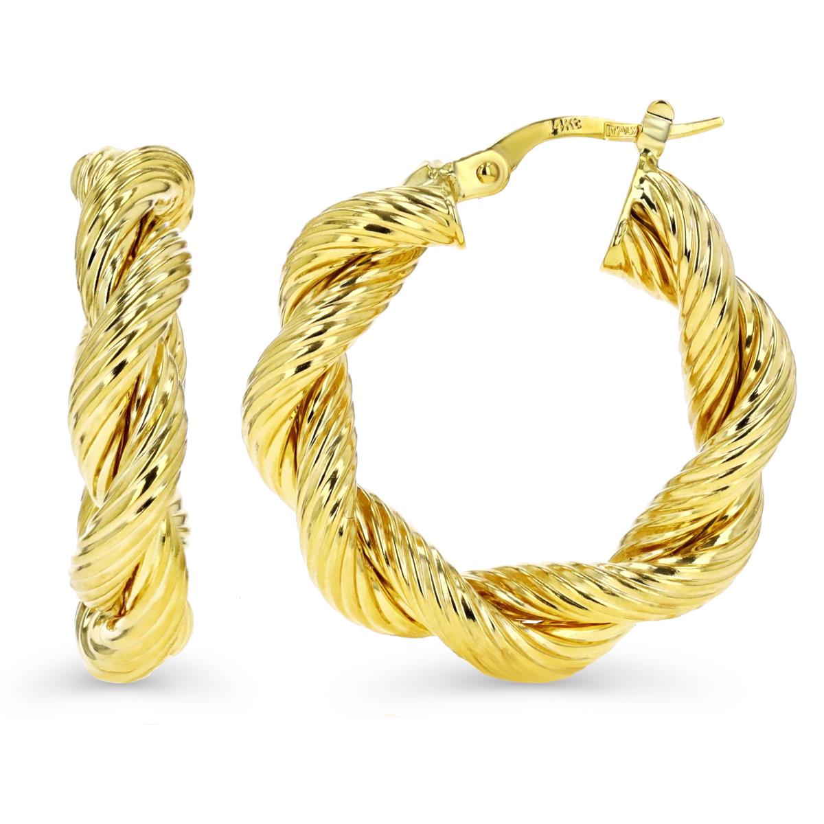 14K Yellow Gold 26x5.6mm Textured Twist Hoop Earring