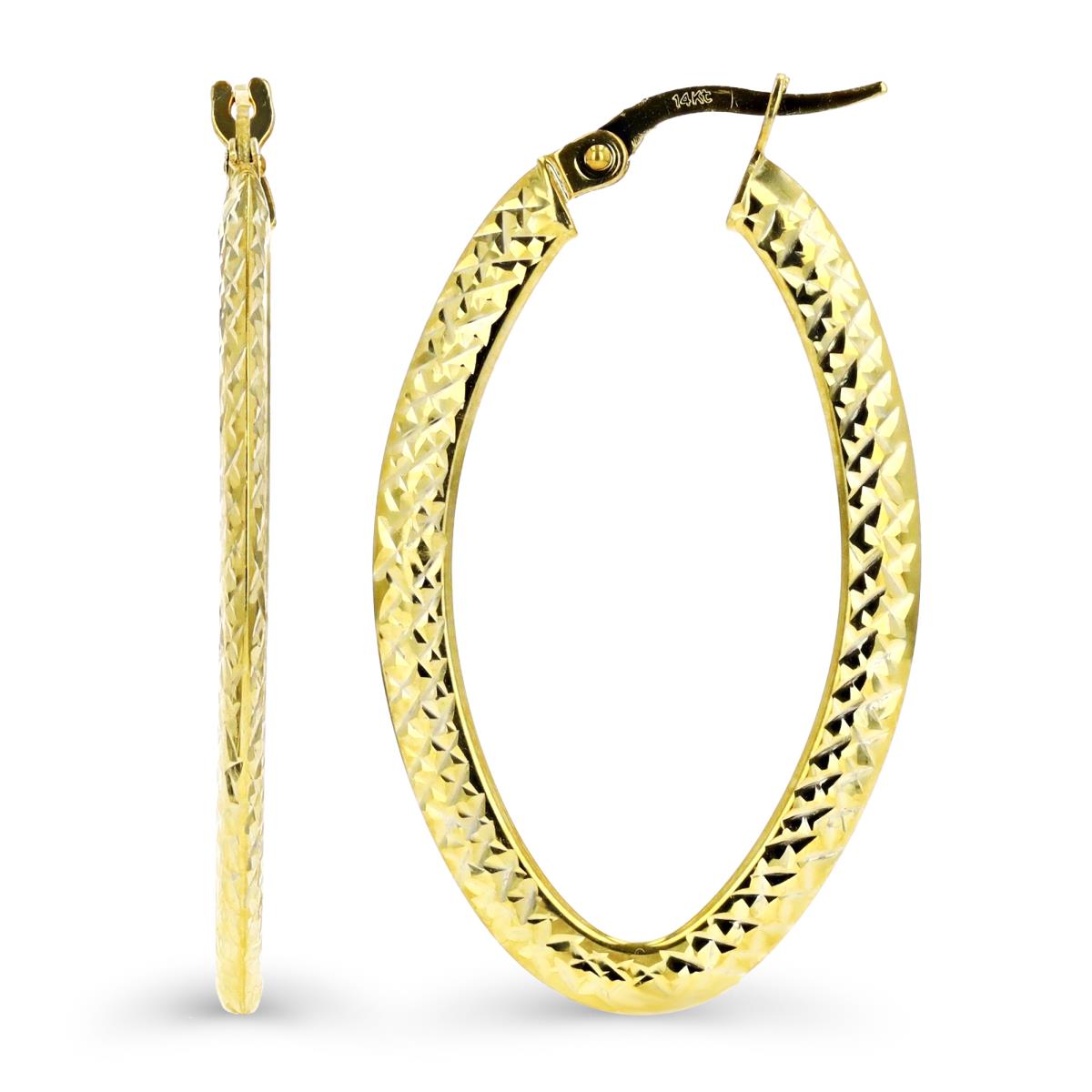14K Yellow Gold Diamond Cut Oval Hoop Earring