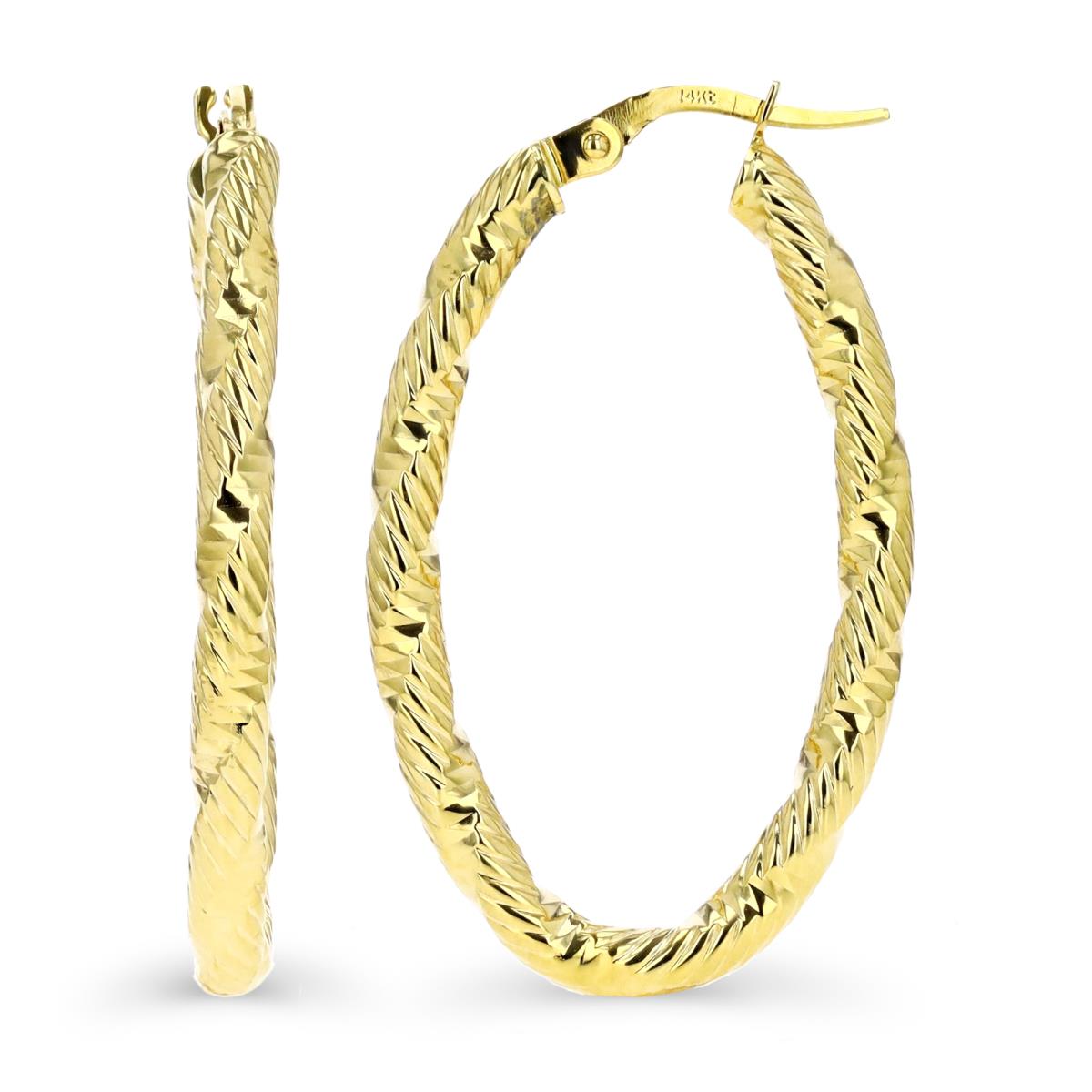 14K Yellow Gold 36x3mm Textured Oval Hoop Earring