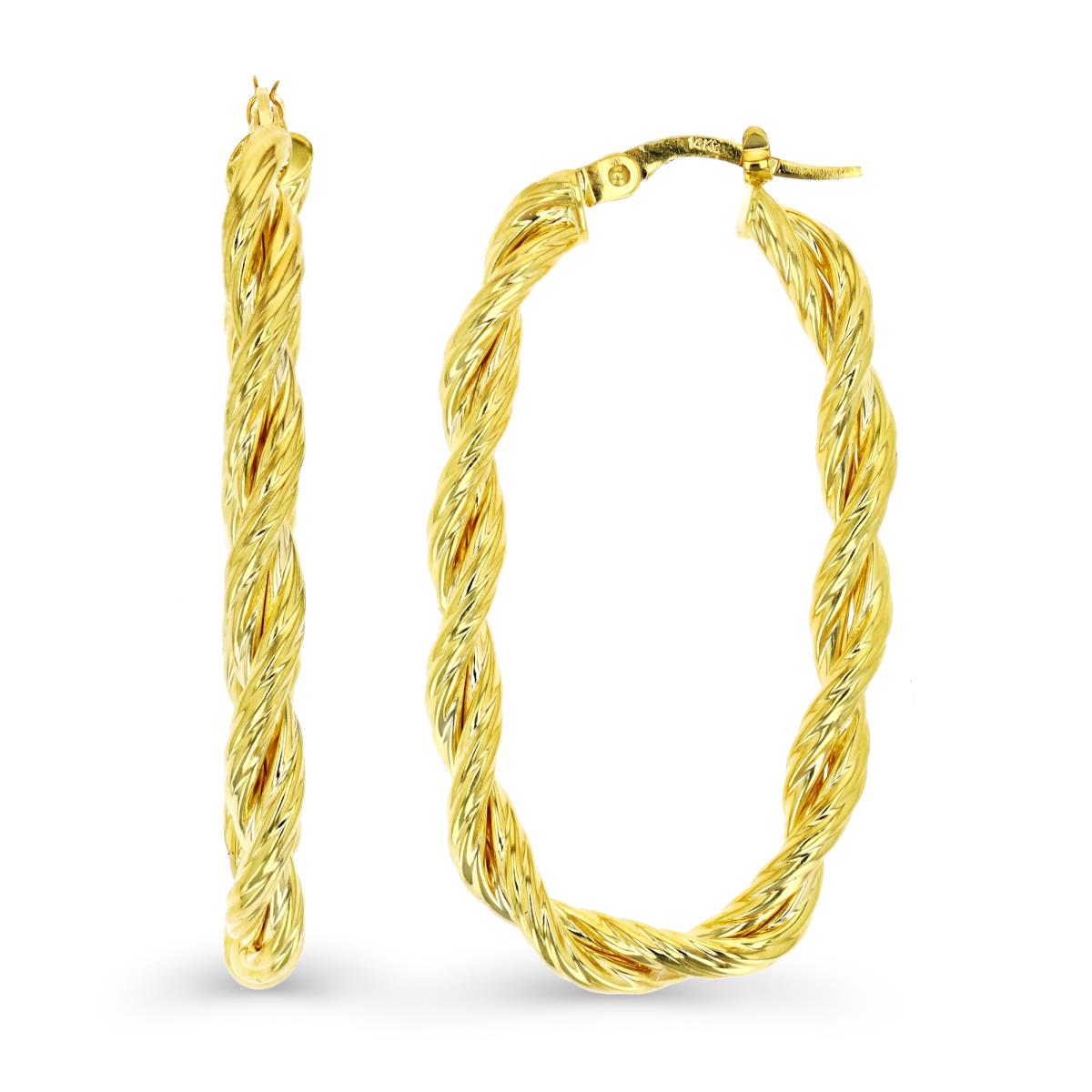 14K Yellow Gold Twisted Oval Hoop Earring