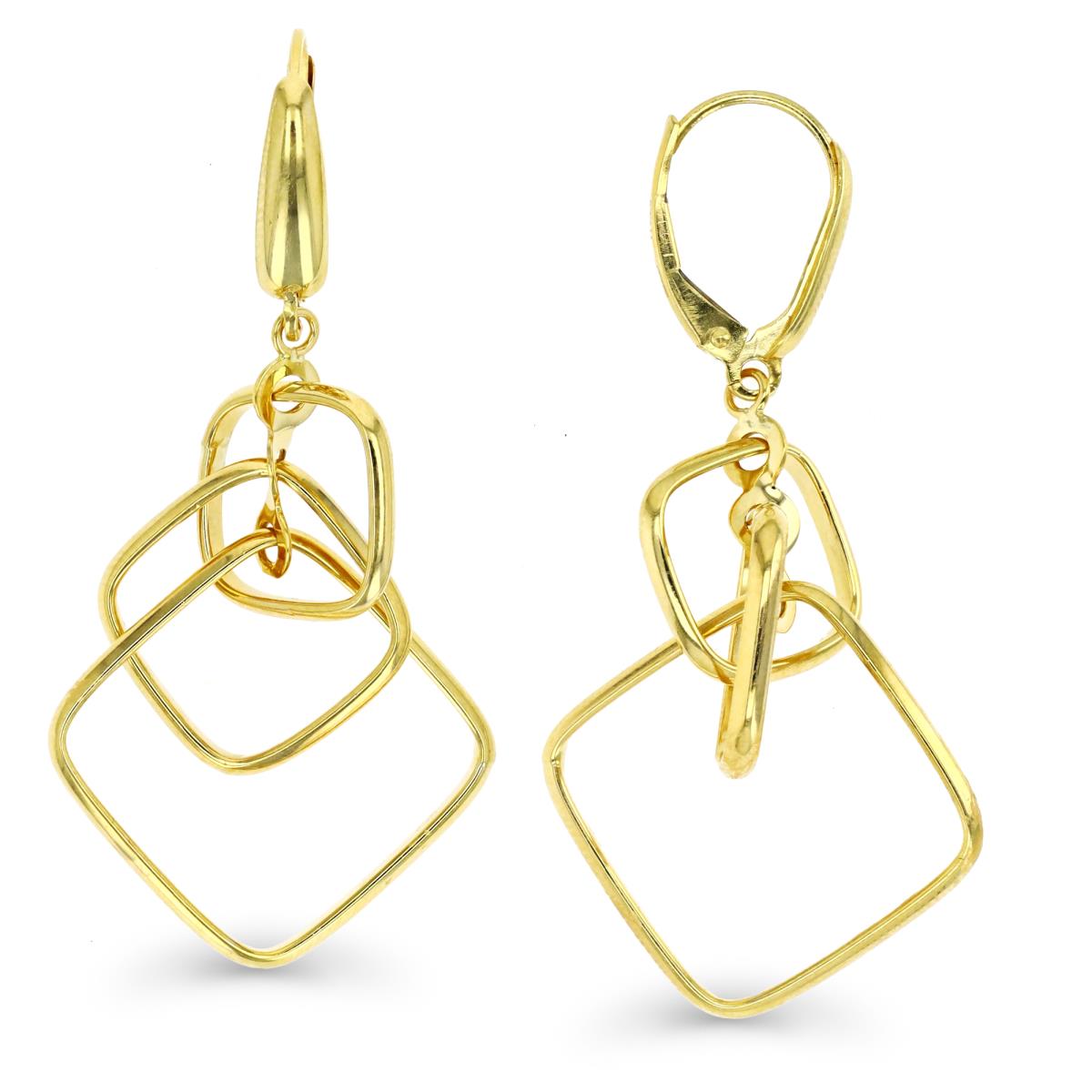 14K Yellow Gold Dangling Square Lever Back Earring