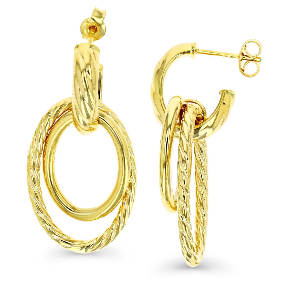 14K Yellow Gold Dangling Polished & Twist Oval Earring