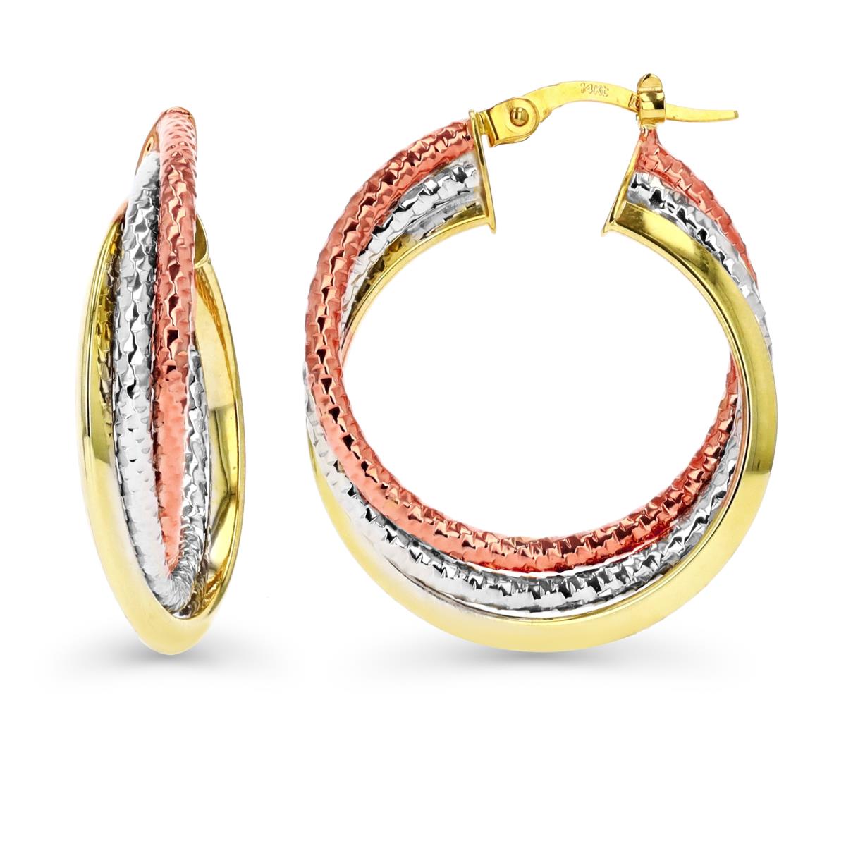 14K Tri-Color Gold Triple Twisted/Polished Hoop Earring