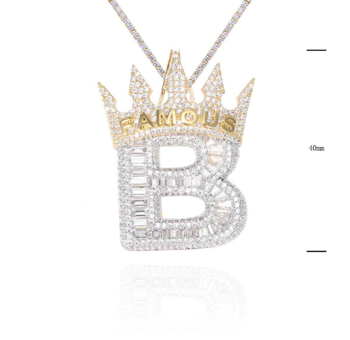 Sterling Silver Yellow & Rhodium 40MM Bitcoin with Crown Baguette White CZ Pendant