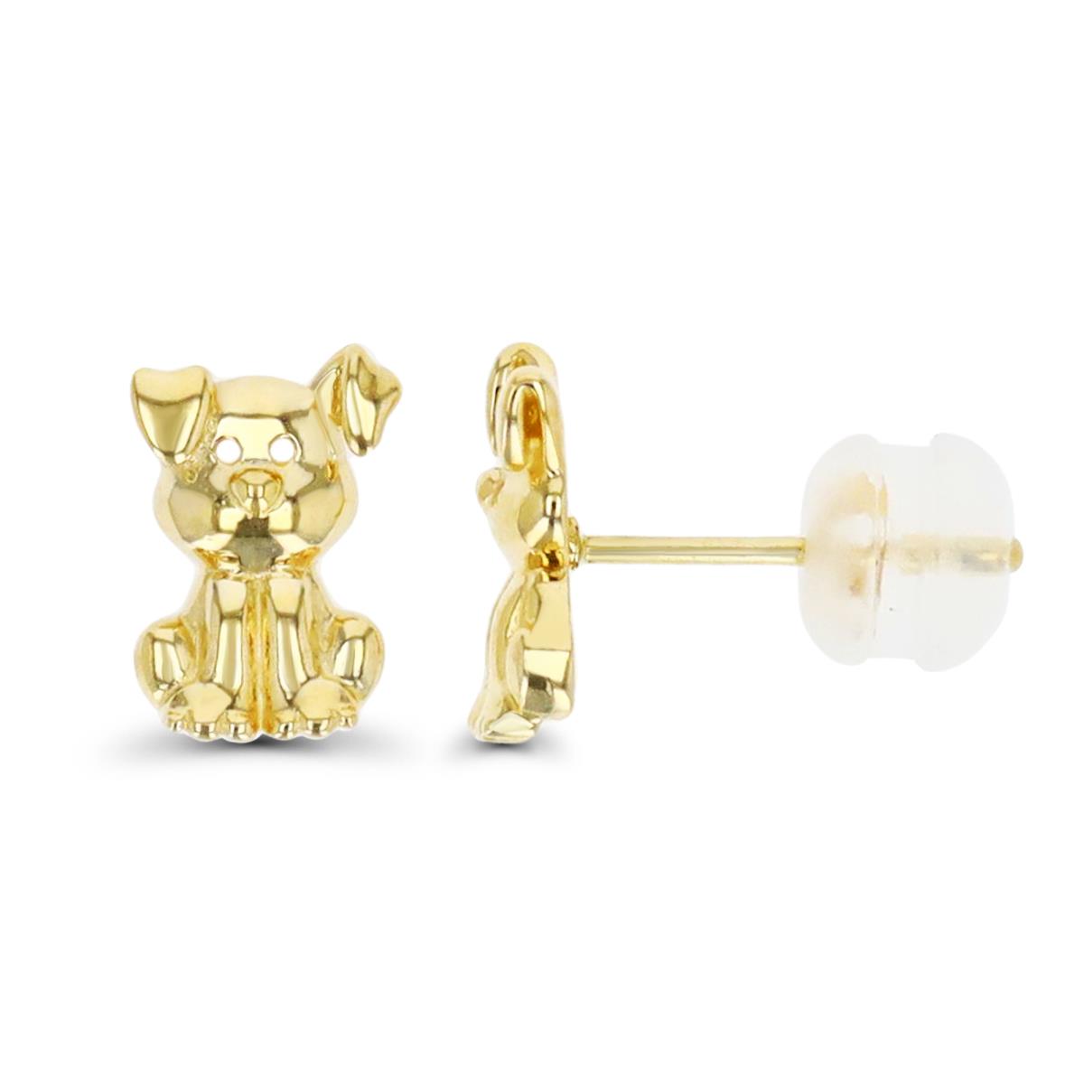14K Yellow Gold Puppy Stud Earring with Silicone Back