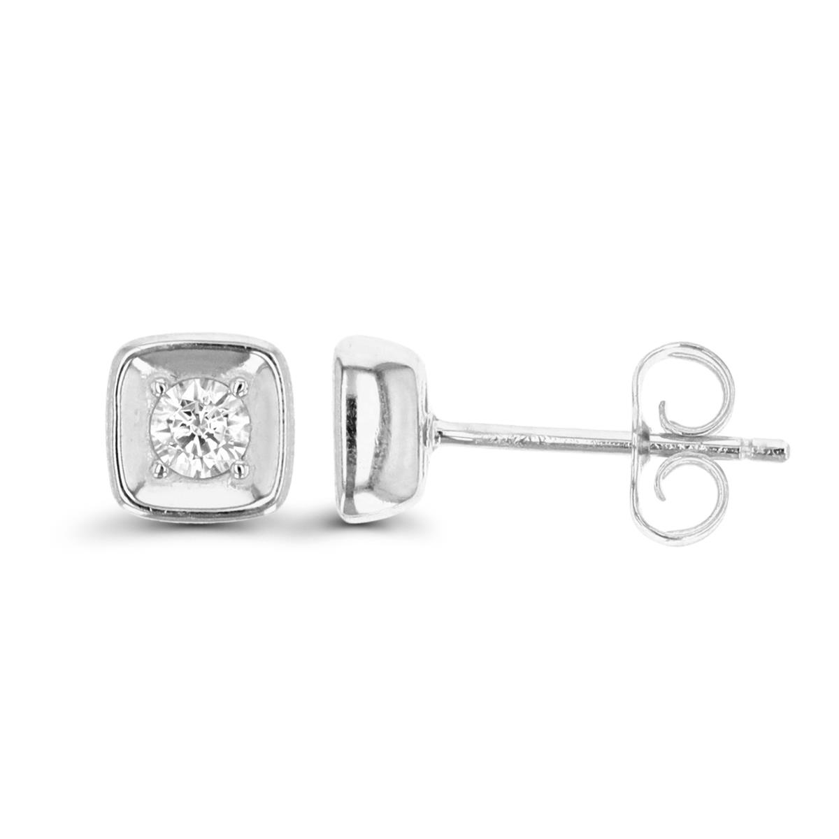 Sterling Silver Rhodium 6.5MM Solitaire White CZ Stud Earring