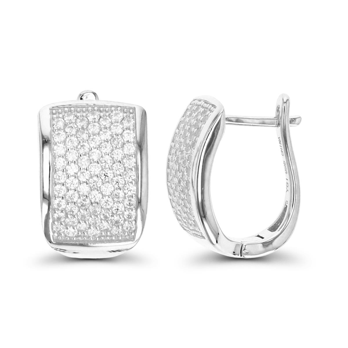 Sterling Silver Rhodium 16X10.5MM Stud Micropave White CZ Earring