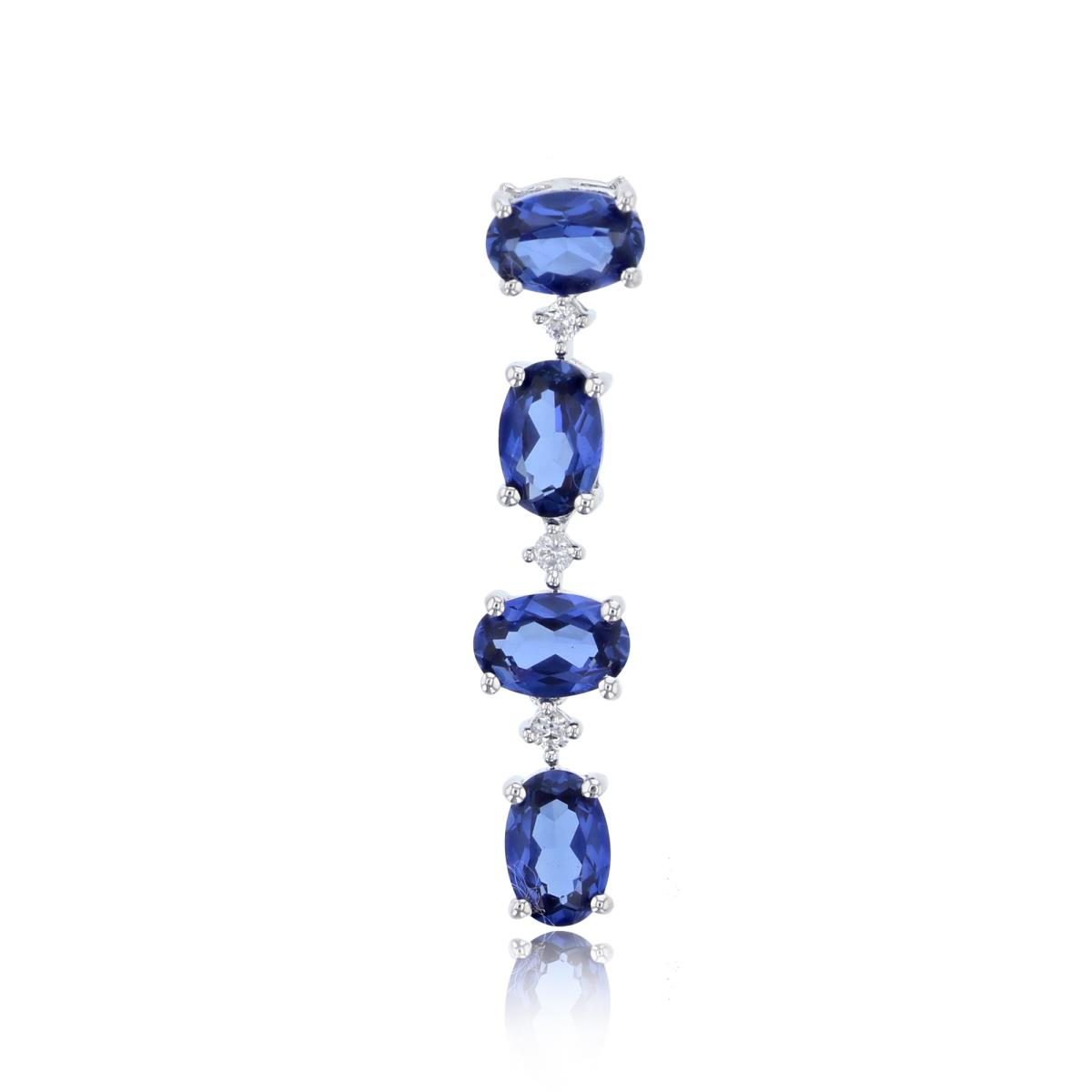 Sterling Silver Rhodium Ov Cr.Ceylon Blue Sapphire & Cr.White Sapphire Flexy Linked Vertical 18" Necklace