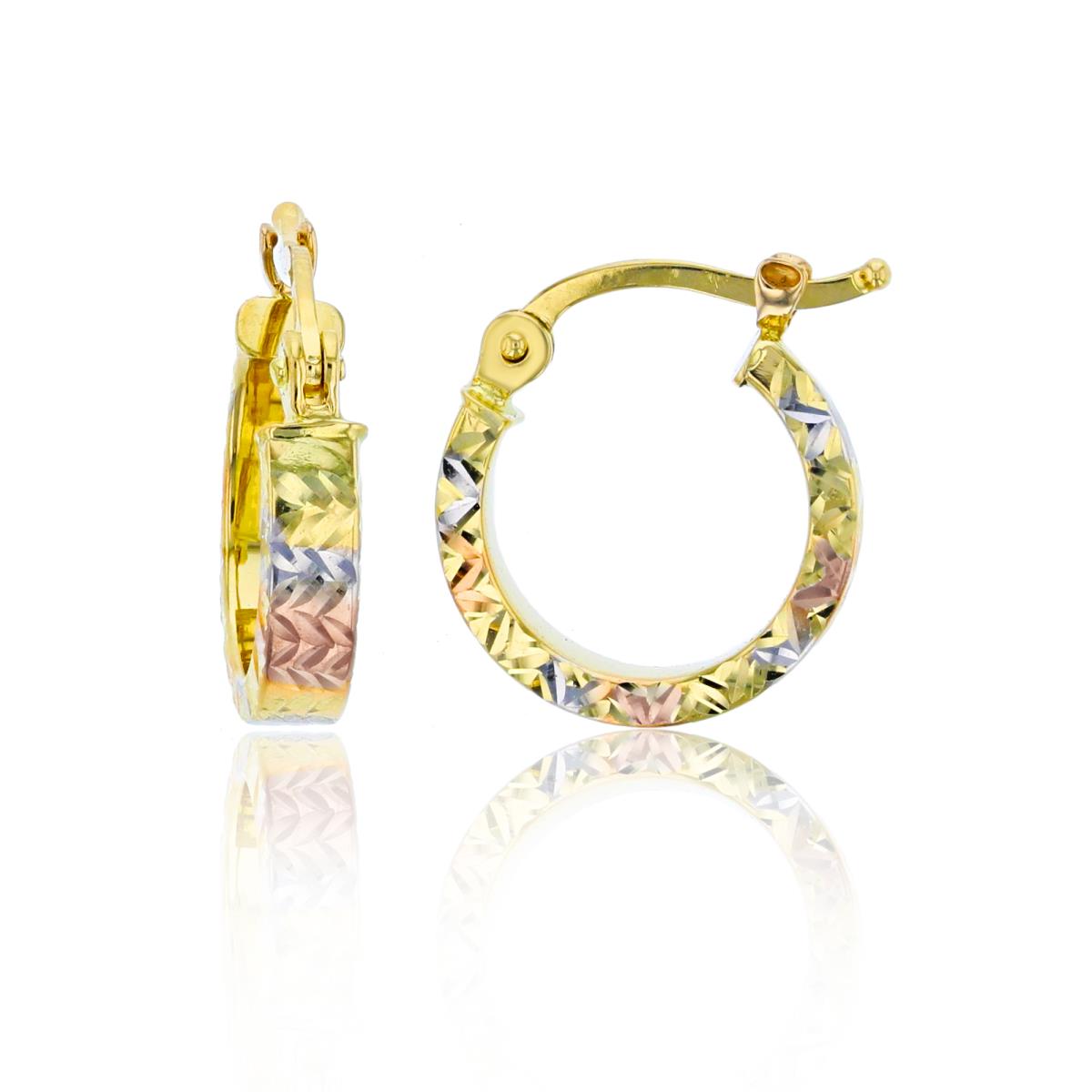10K Two-Tone Gold Diamond Cut 3x20mm Hoop Earring