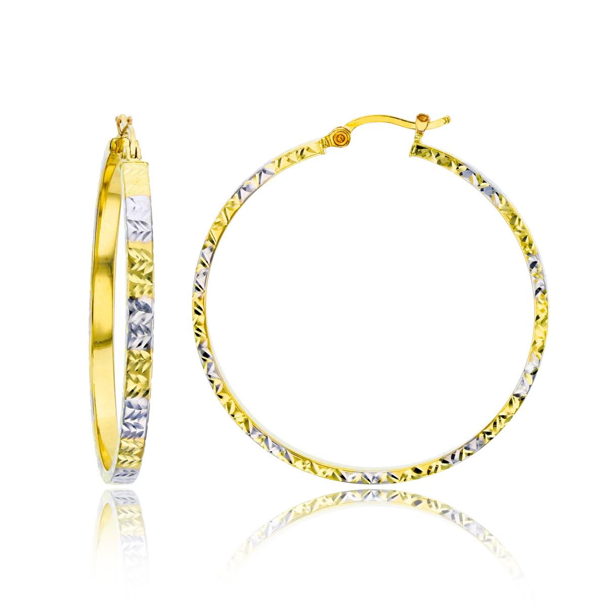 10K Two-Tone Gold Diamond Cut 3x40mm Hoop Earring