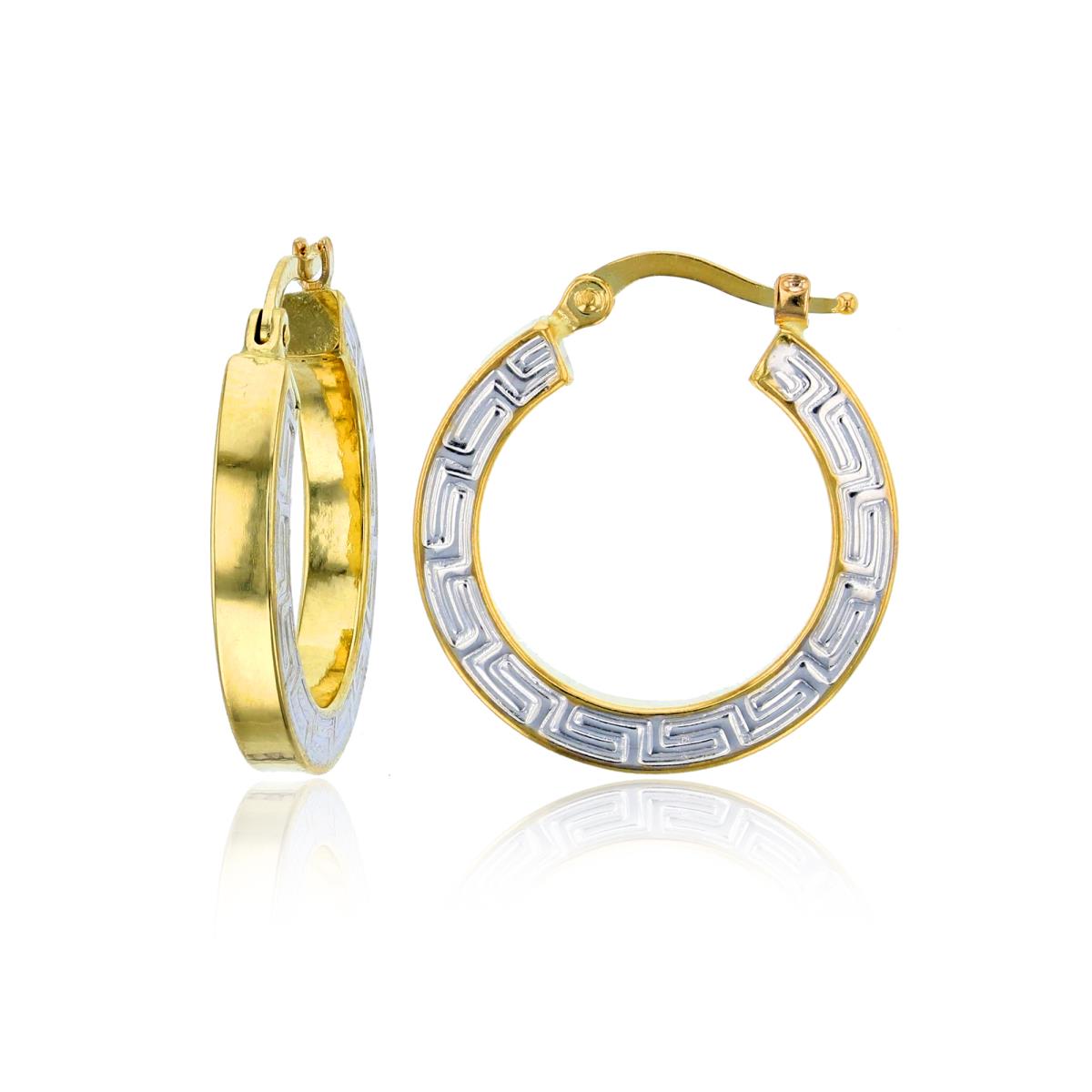 10K Two-Tone Gold 3x20mm Textured Hoop Earring