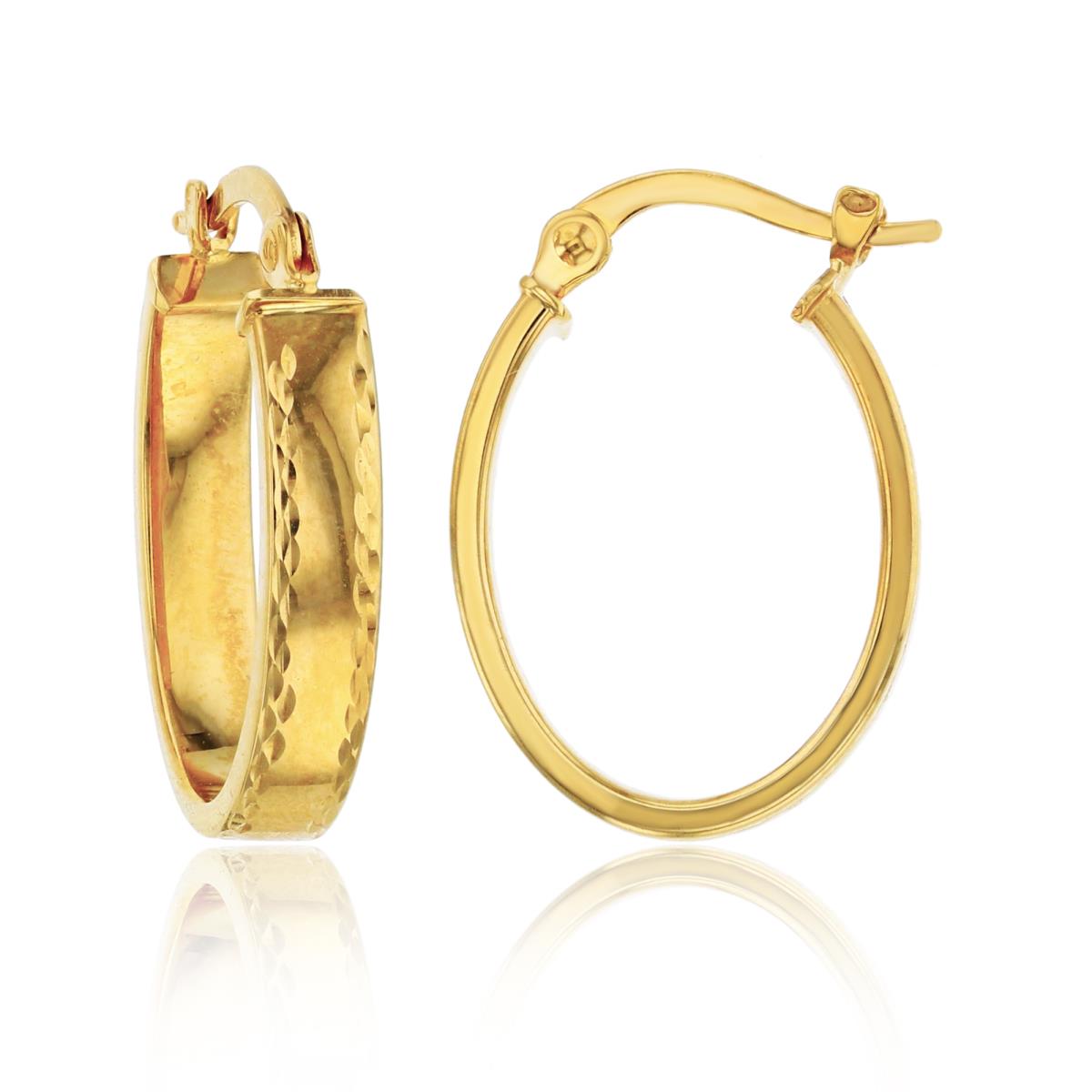 10K Yellow Gold 3.5x20mm Diamond Cut Oval Hoop Earring