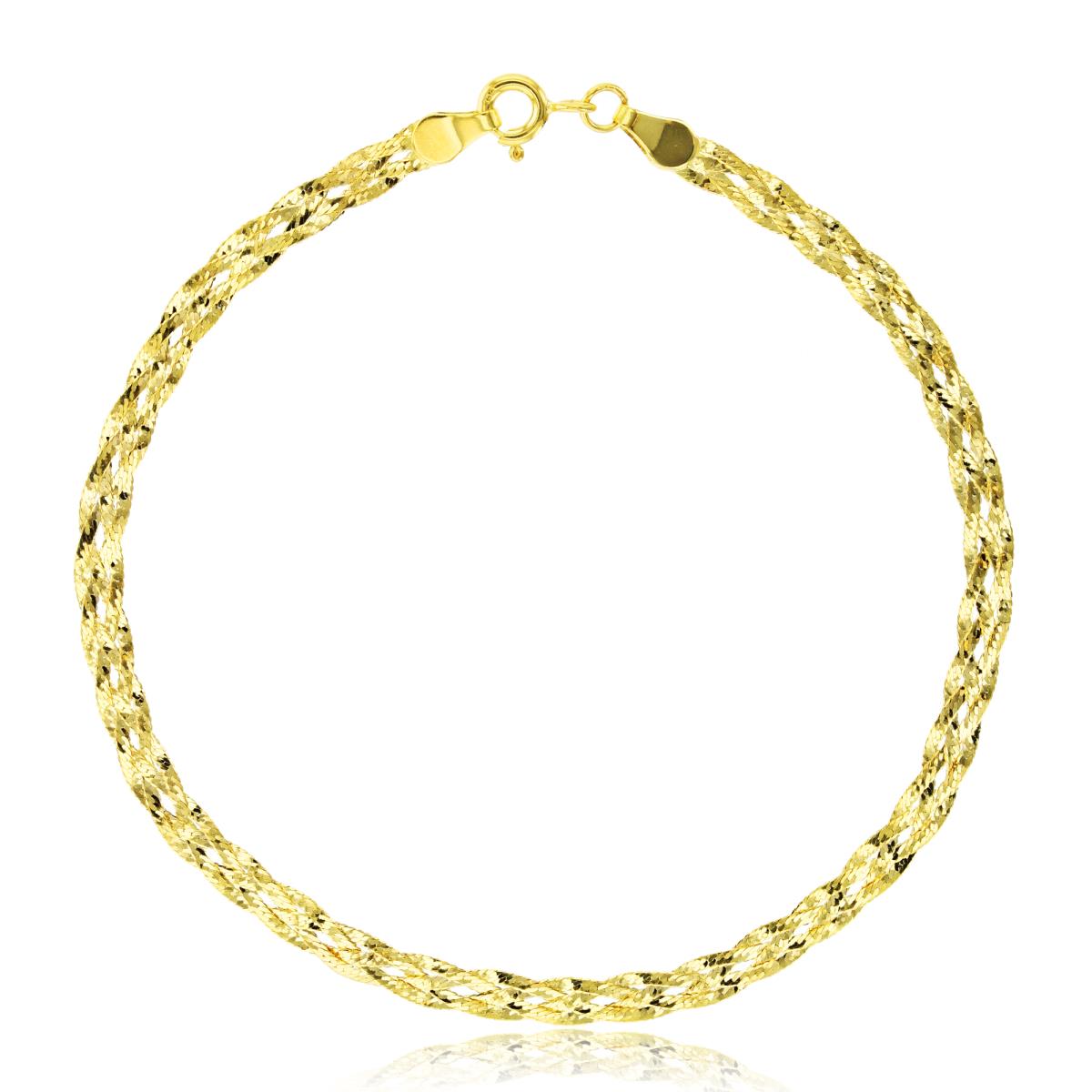10K Yellow Gold 3.5mm Diamond Cut Braided 7" Weave Bracelet