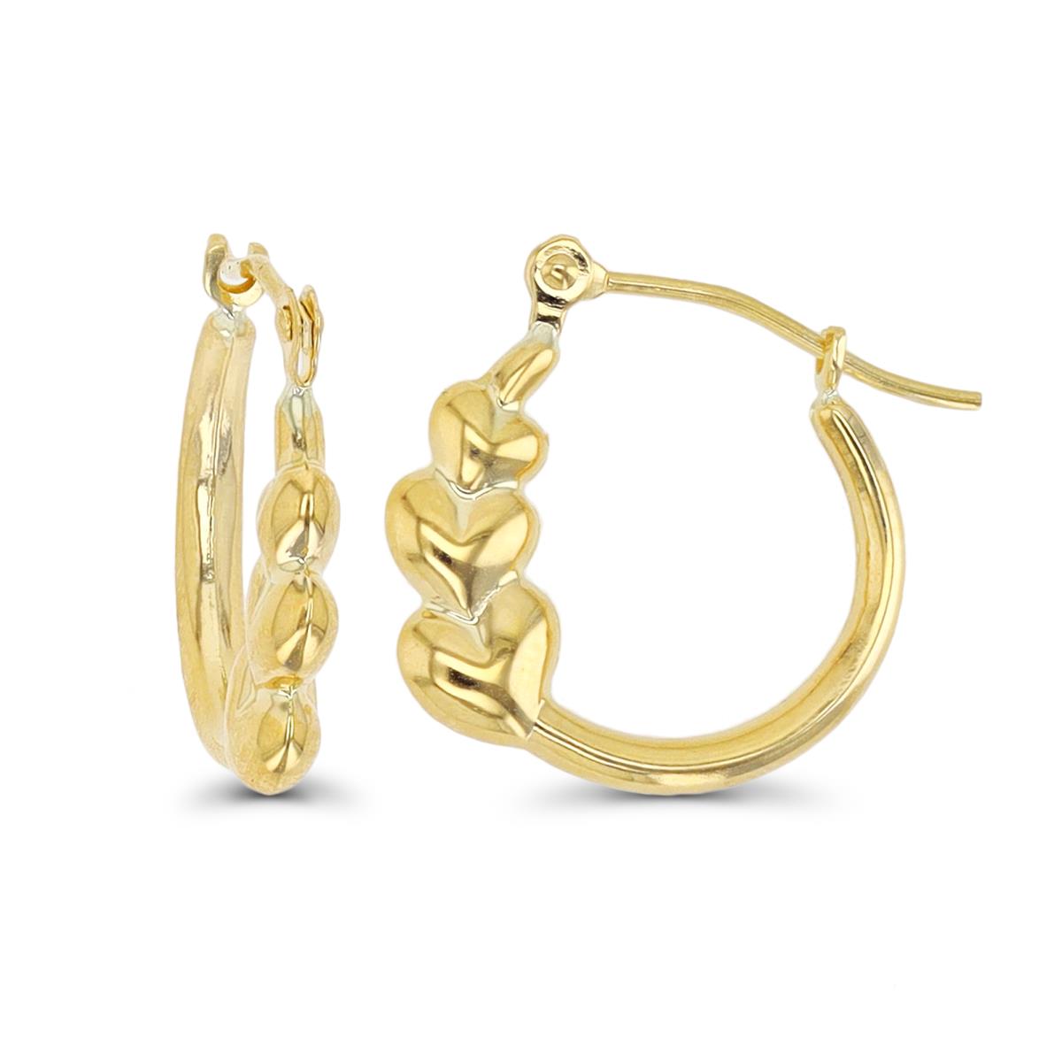 10K Yellow Gold Triple Graduated Heart Hoop Earring