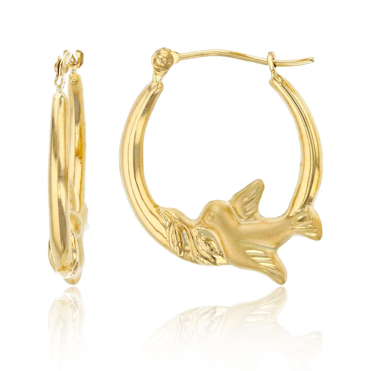 10K Gold Yellow Peace Dove Hoop Earring