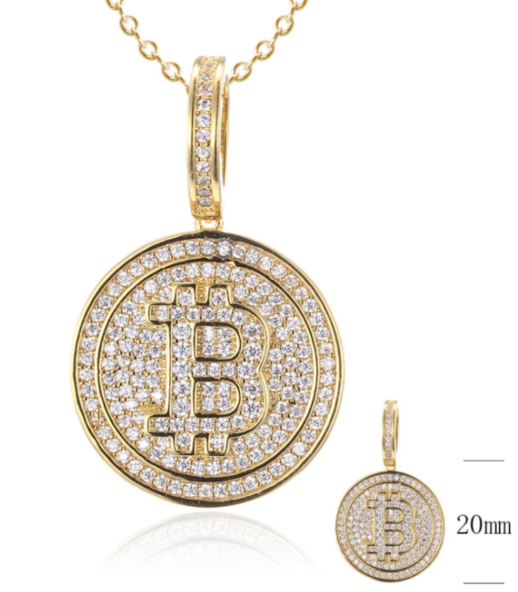 10K Yellow Gold 0.72 ct. tw. Diamonds Bitcoin Medal 18" Necklace