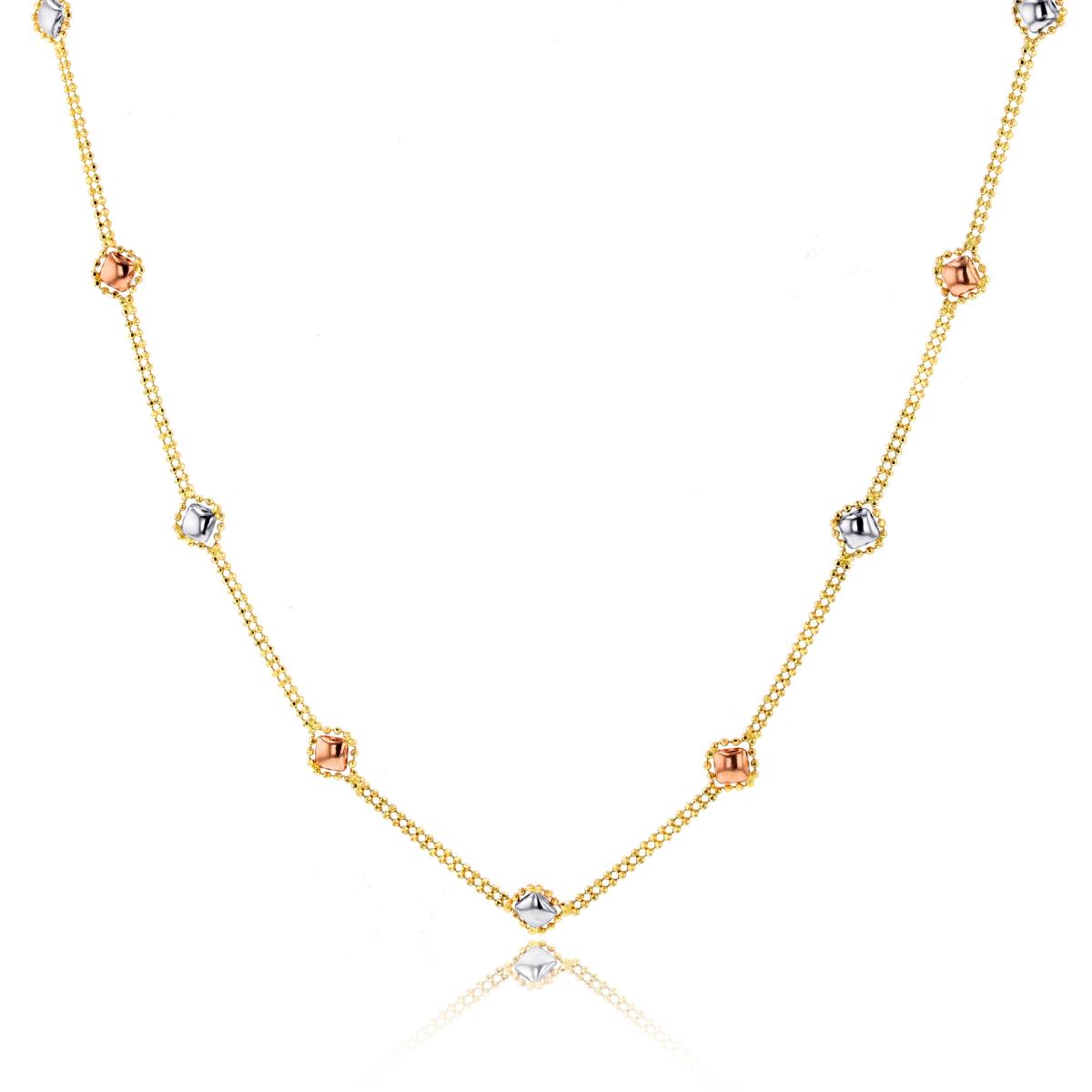 10K Tri-Color Gold Diamond Bead Chain 17" Necklace