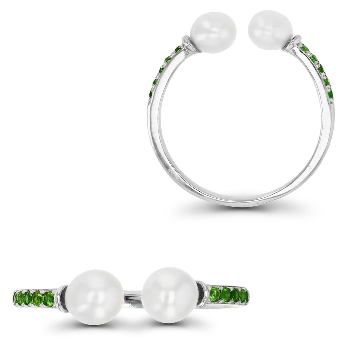 Sterling Silver Rhodium  Two Stone 5-6mm FWP & Chrome Diopside Adjustable  Ring