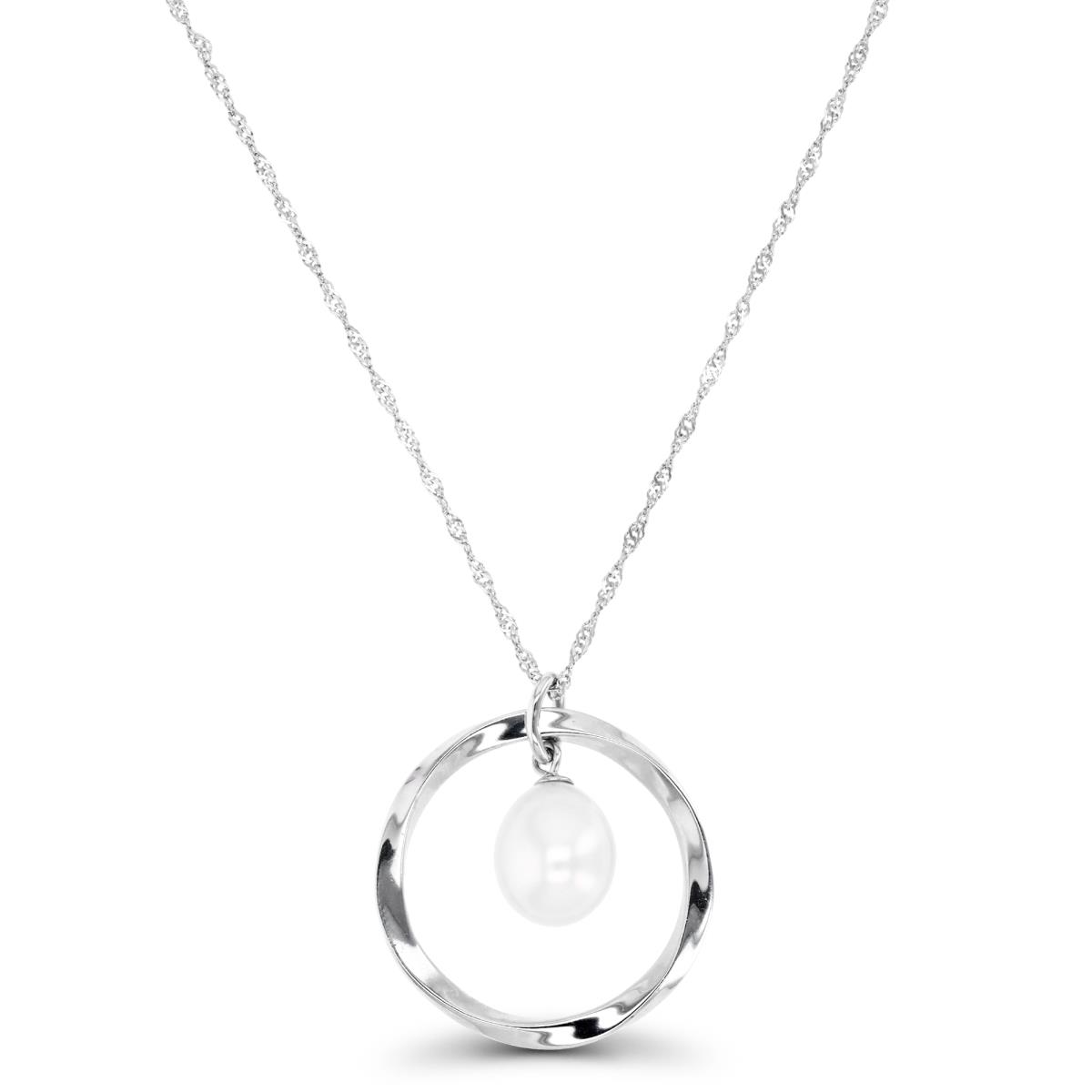 Sterling Silver Rhodium Dangling 9-10mm Oval FWP Circle 18" Singapore Necklace