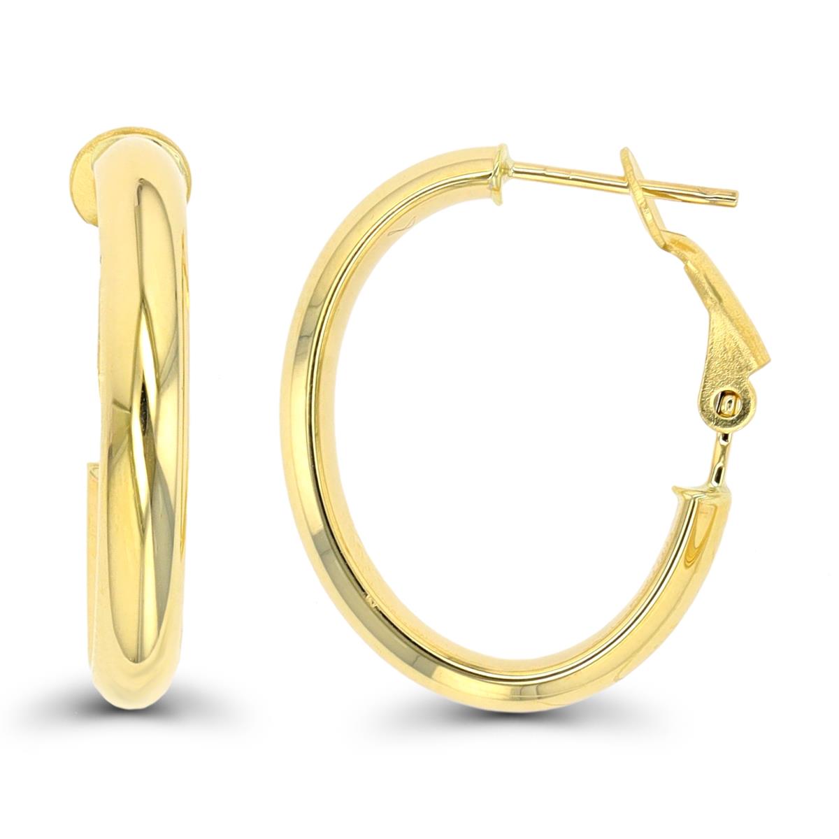 18K Yellow Gold 25x3.80mm Oval Omegaback Hoop Earring