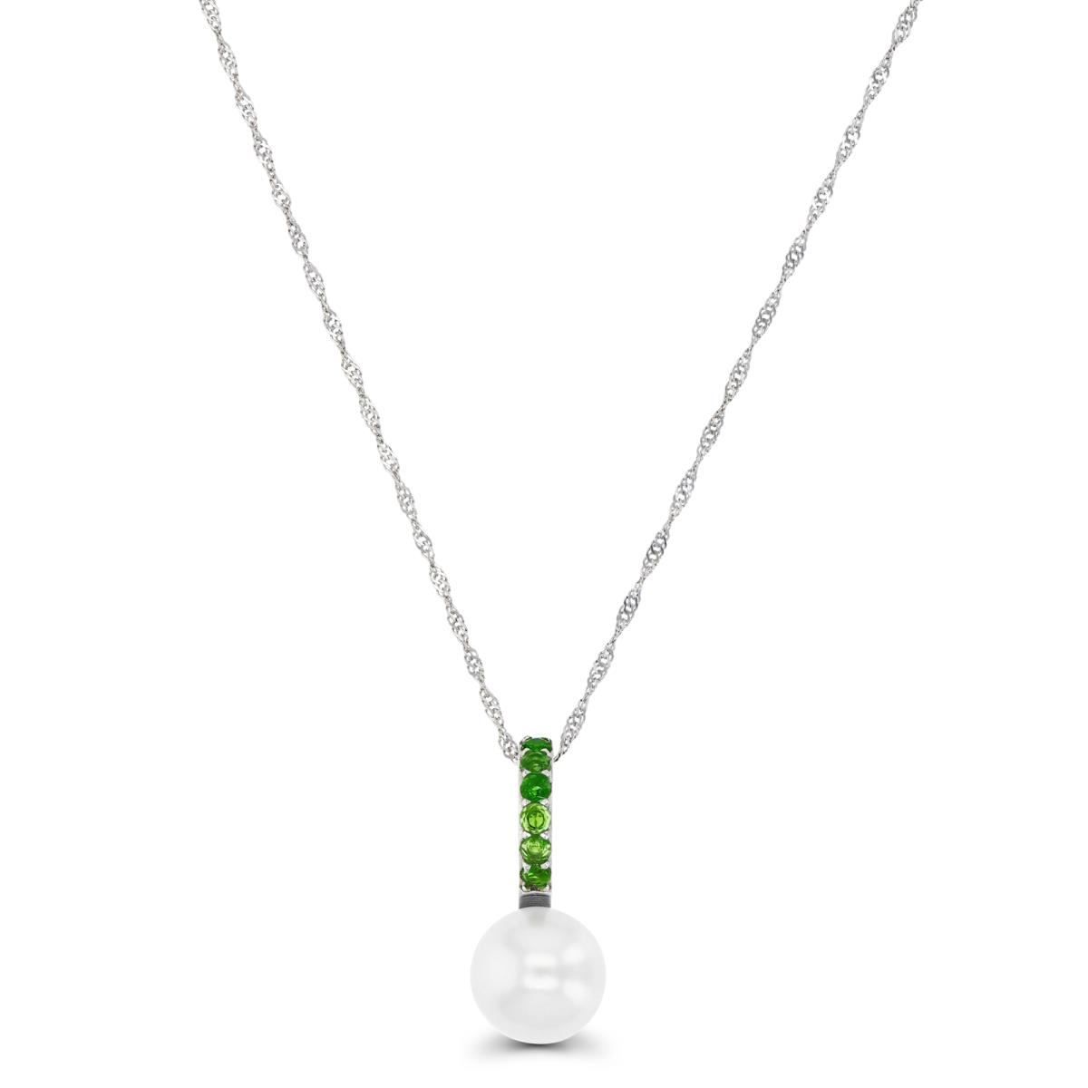 Sterling Silver Rhodium 10-11mm FWP&Chrome Diopside  18" Singapore Necklace