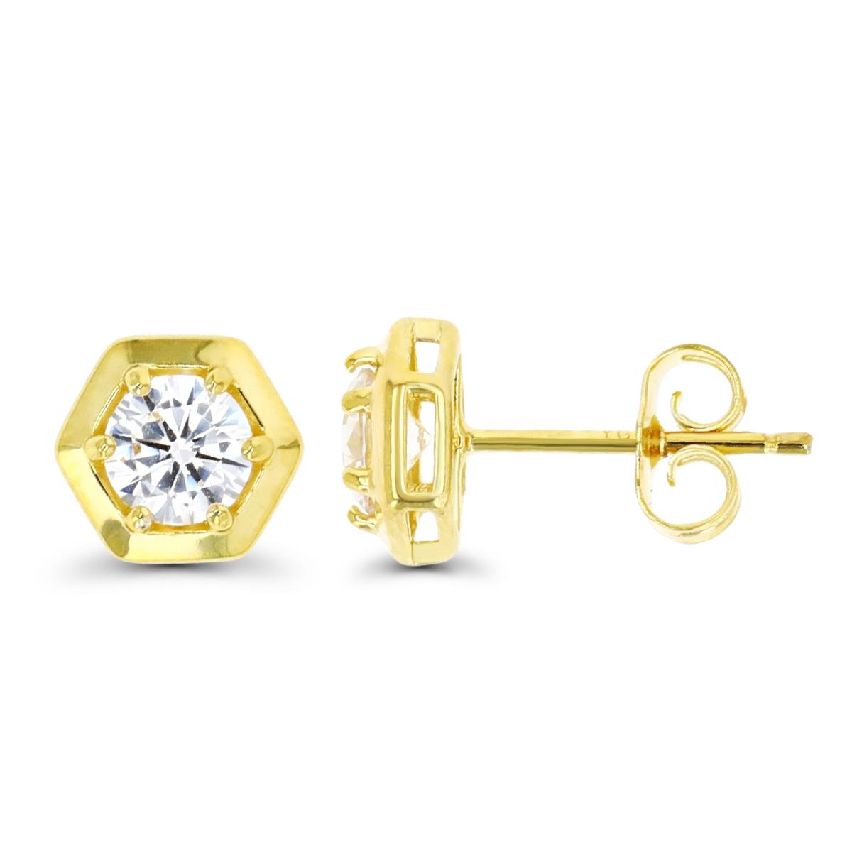 Sterling Silver Yellow 1-Micron 7.6MM CZ Octagon Stud Earring