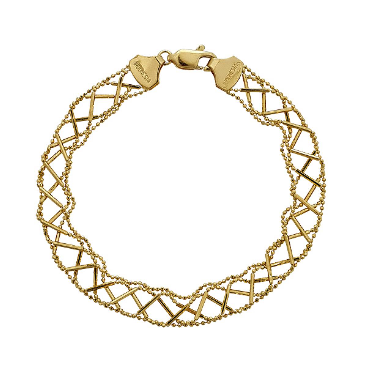 10K Yellow Gold Diamond-cut Beaded Woven Bracelet