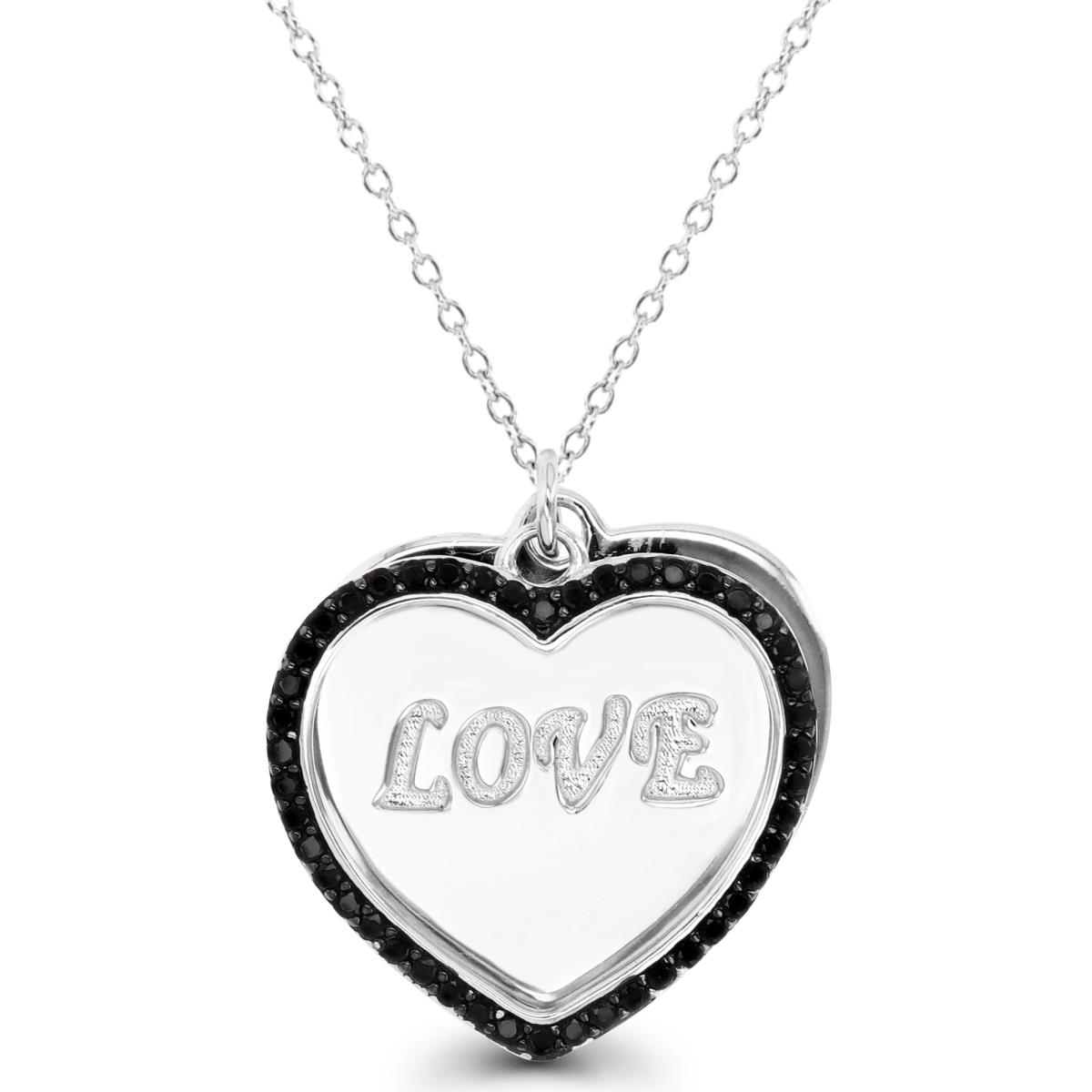 Sterling Silver Rhodium & Black 21.5X22MM Black Spinel Double Heart Polished "LOVE" 18" Necklace