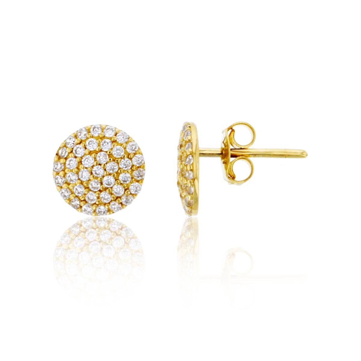 14K Yellow Gold Micropave CZ Round Moon Stud& 14K Silicone Back
