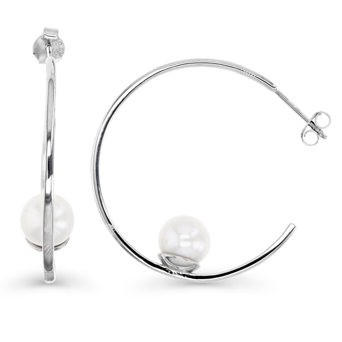 Sterling Silver Rhodium 8-9mm FW Pearl  Hoop Earring