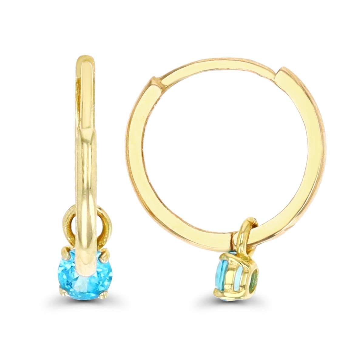 10K Yellow Gold 15X3MM Solitaire Dangling  Rd Topaz CZ Huggie Earring 