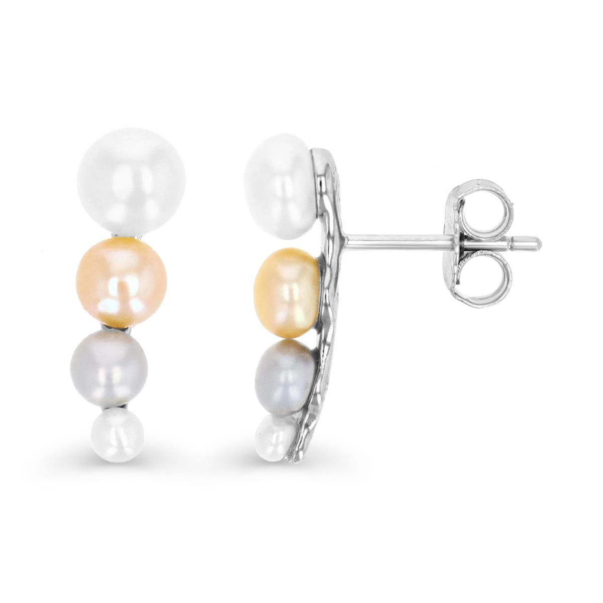 Sterling Silver Rhodium Graduated FW Pearl Multi Color Dangling Earring
