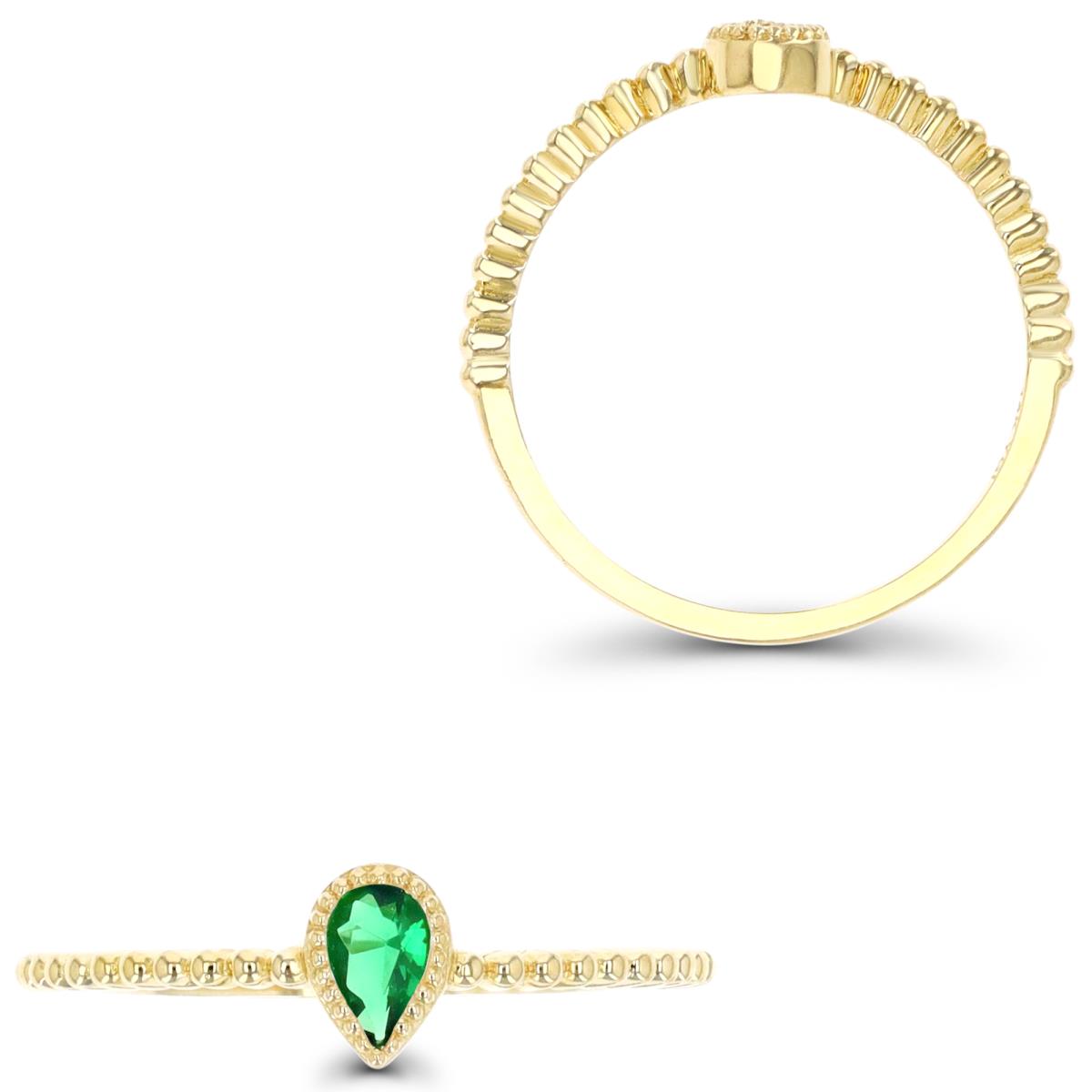 14K Yellow Gold 6.1mm Pear Emerald Green CZ Solitaire Ring