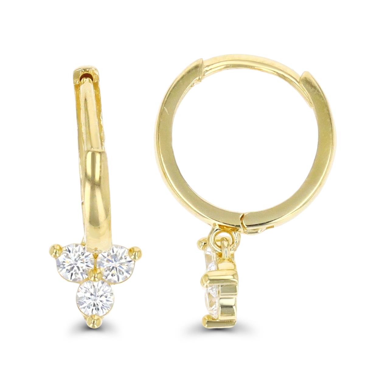 14K Yellow Gold  18X6.5MM Dangling White CZ Huggie Earring 