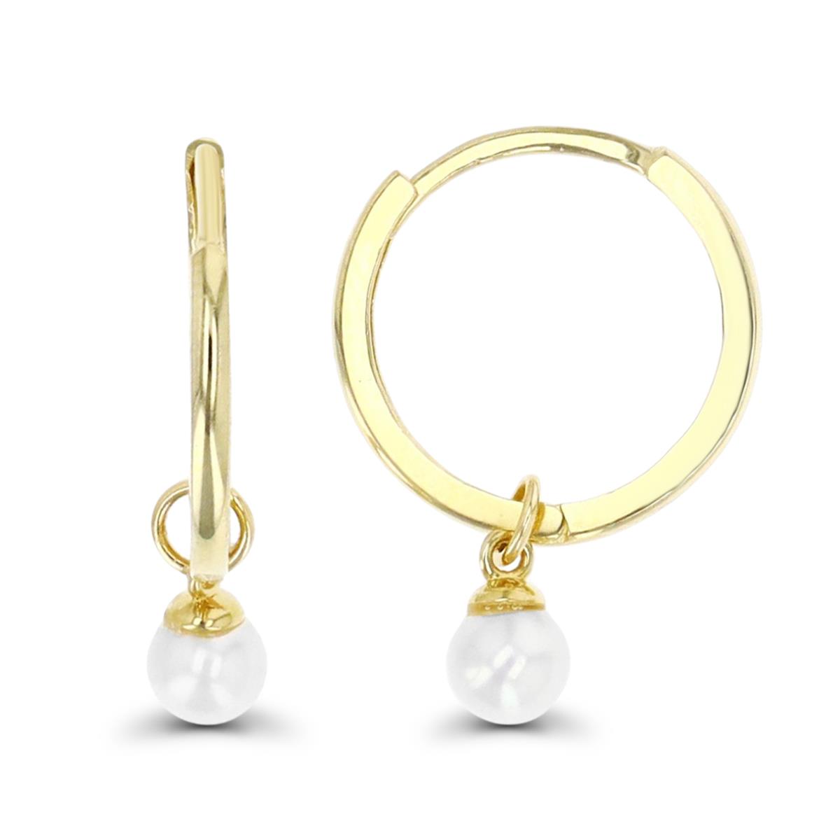 10K Yellow Gold 17X3MM Fresh Water Pearl Dangling Huggie Earring